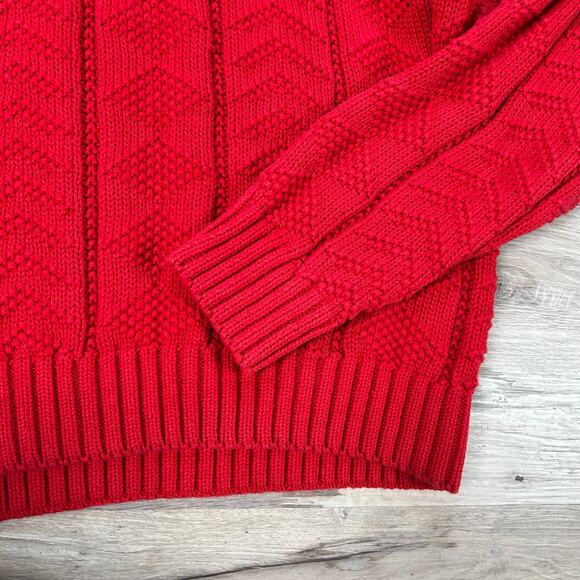 Vintage GAP Red Cable Knit Cotton Sweater Chunky Retro Winter Large - Picture 3 of 4